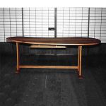 dining table / パレット longer side SHIMS FURNITUREが制作した楢無垢材のカスタムメイドダイニングテーブル パレット形の天板下に棚つき オイルフィニッシュ