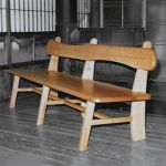 solid bench / コスタ 背もたれが板材で波の形の楢無垢材のベンチ