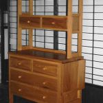 chest MIY 楢無垢材のチェスト上部は引き出しと棚 下部は3段の引き出し サイドに折りたたみ式テーブル付き